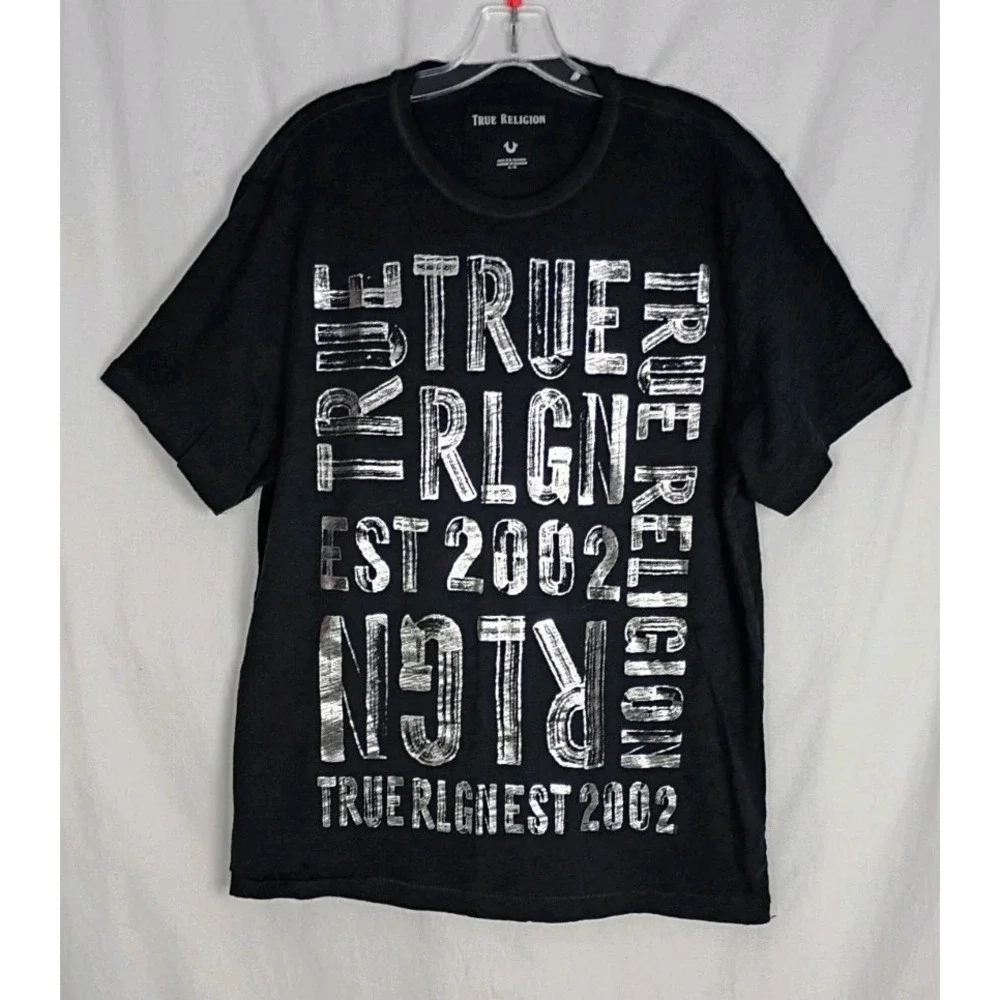 True Religion‎ Silver Logo Black Short Sleeve Men's T-Shirt XL